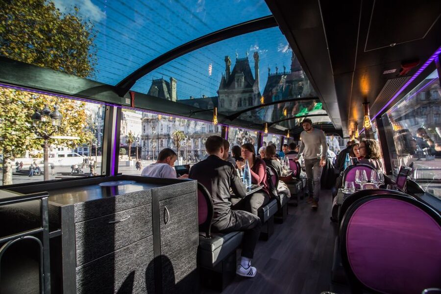 Champs Elysées Bus Toqué Lunch w/ a Glass of Champagne - Seeing Paris through the glass roof