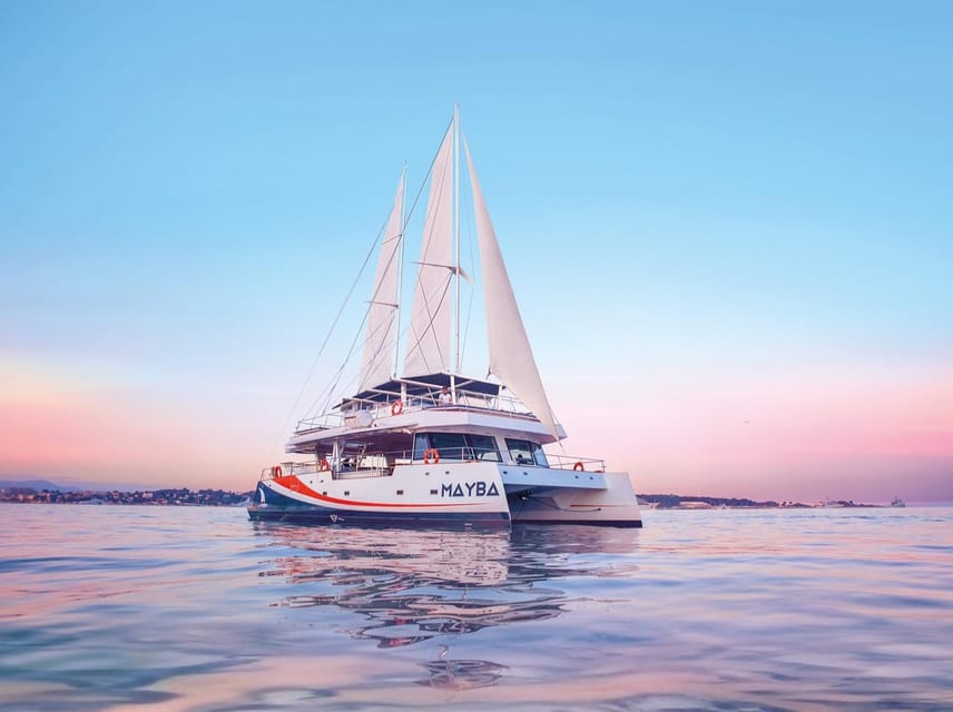 Nice : Dinner at Sea on a Maxi Catamaran - Villefranche, Cap Ferrat - Sunset views toward Villefranche-sur-Mer or Cap Ferrat